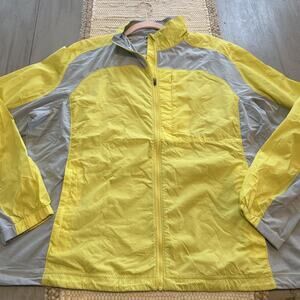 Lands End Yellow Green Gray Full Zip Packable Windbreaker Jacket Women’s Sz XL